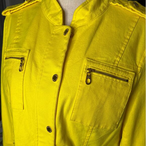 Jones New York Women's denim Jacket in Yellow Zipper and Snap Close Size L - Picture 2 of 7